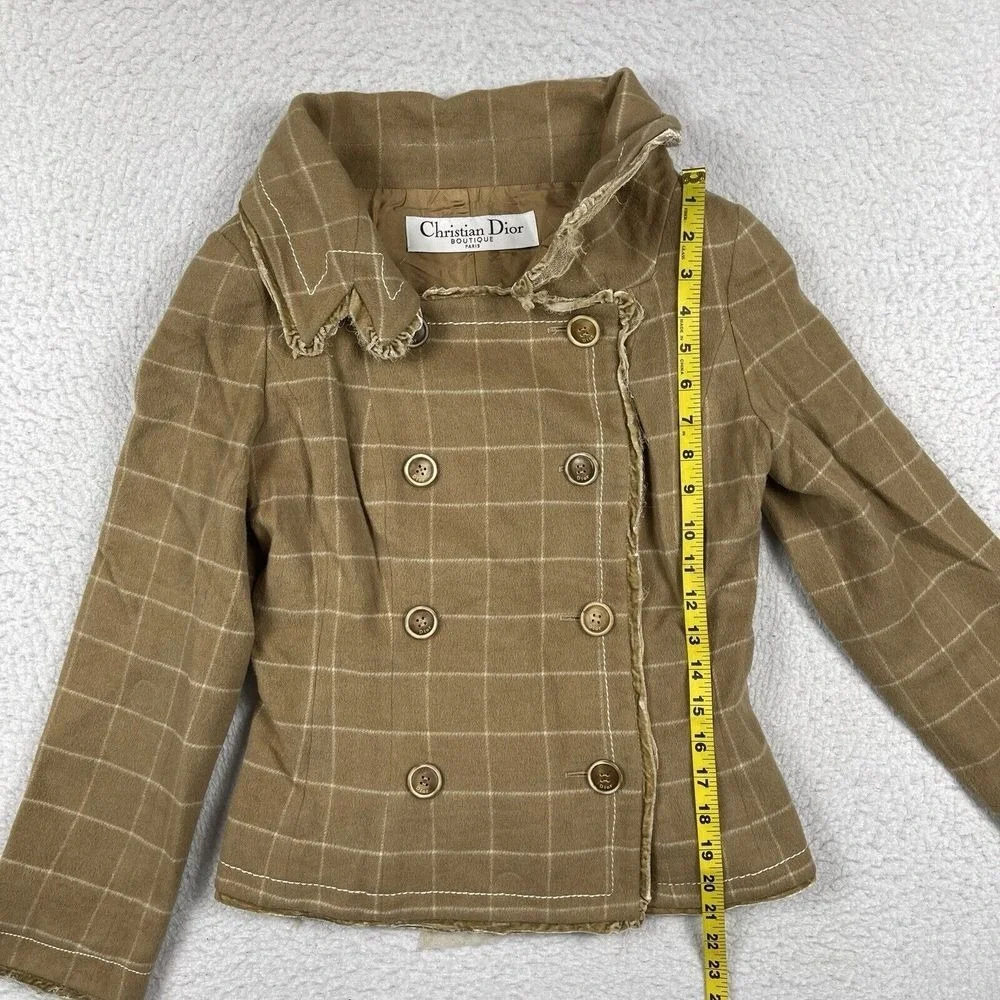 Christian Dior Jacket Womens 6 Tan‎ Wool Angora Windowpane Deconstructed France